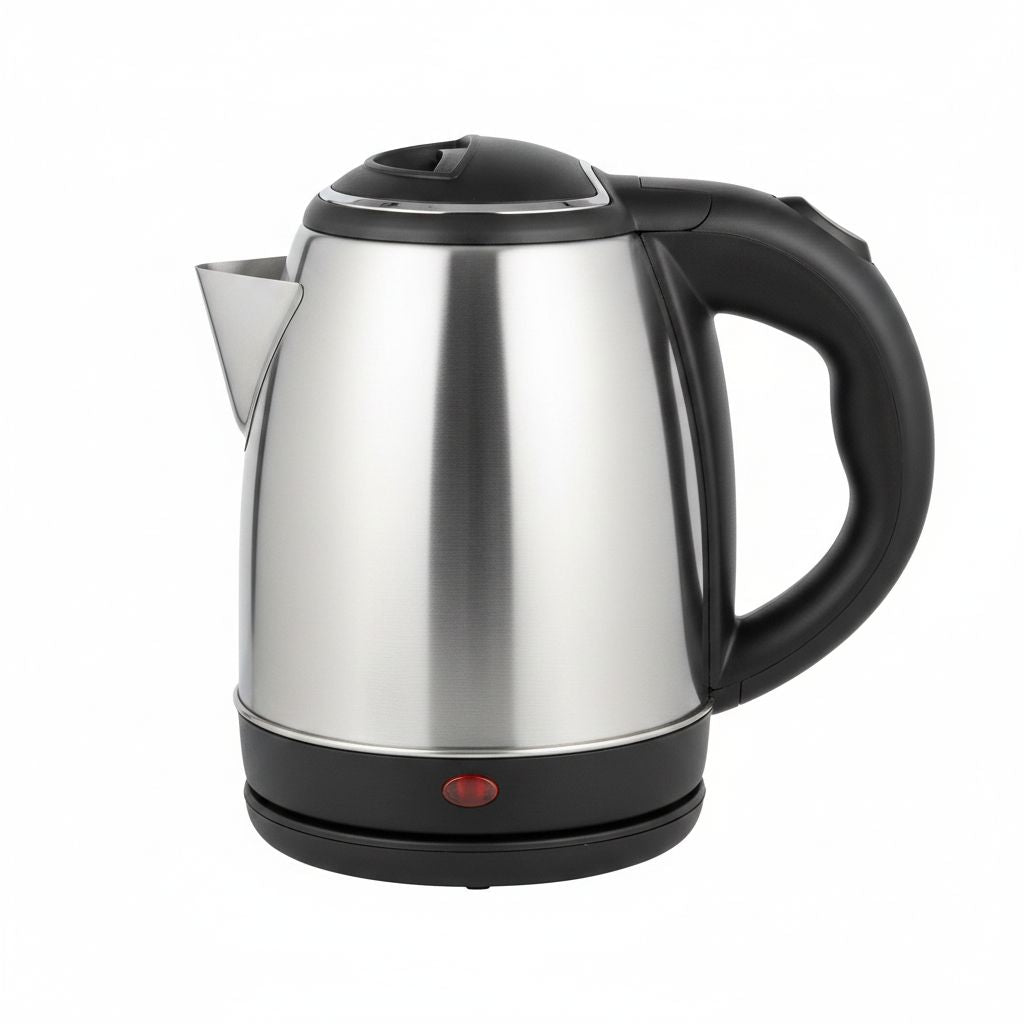 VOSSARA Steel Kettle — 1.2 L brushed stainless-steel cordless electric kettle, front view